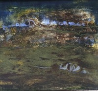 Kleine grüne Landschaft mit Bach
